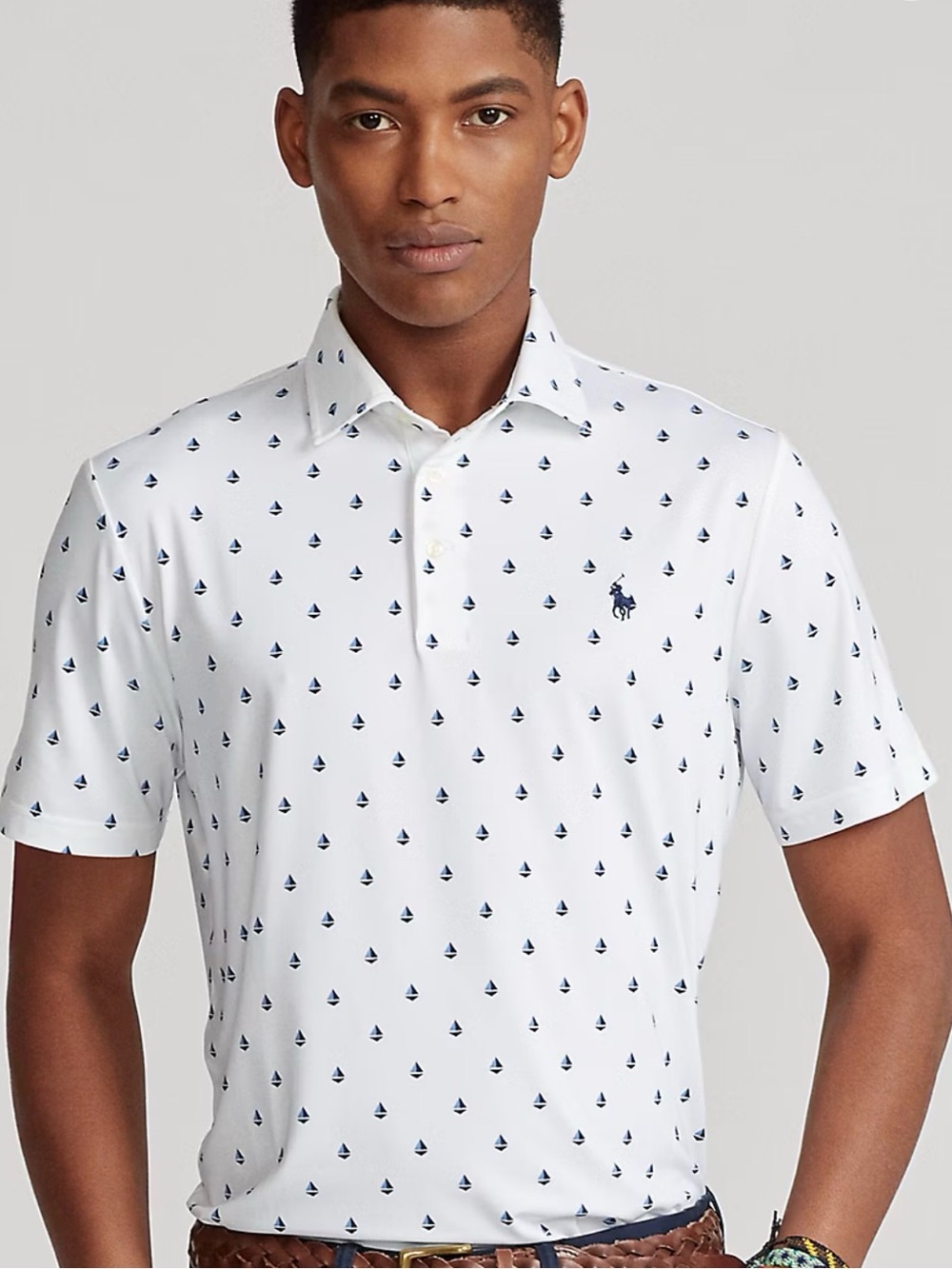 Polo by Ralph Lauren Navy Sailboat Print Classic Fit Performance Polo Shirt S